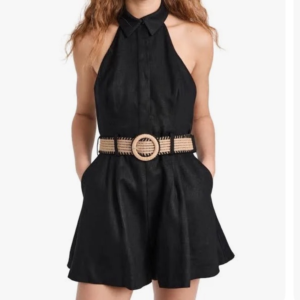 $495 Zimmermann Black Linen Playsuit Romper Halterneck Halter Romper